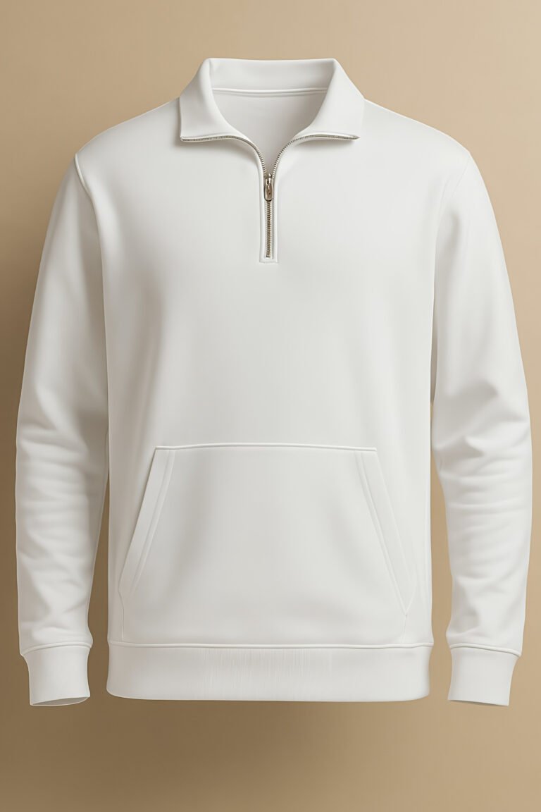 a white sweatshirt with a zipper